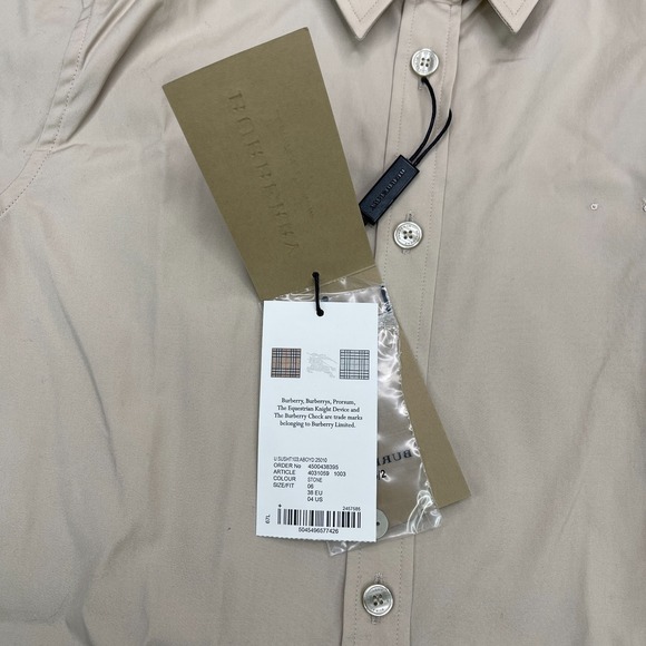 Burberry London Shirt Womens 4 Beige Long Sleeve Button Up Minimalist Office Top - Picture 8 of 15